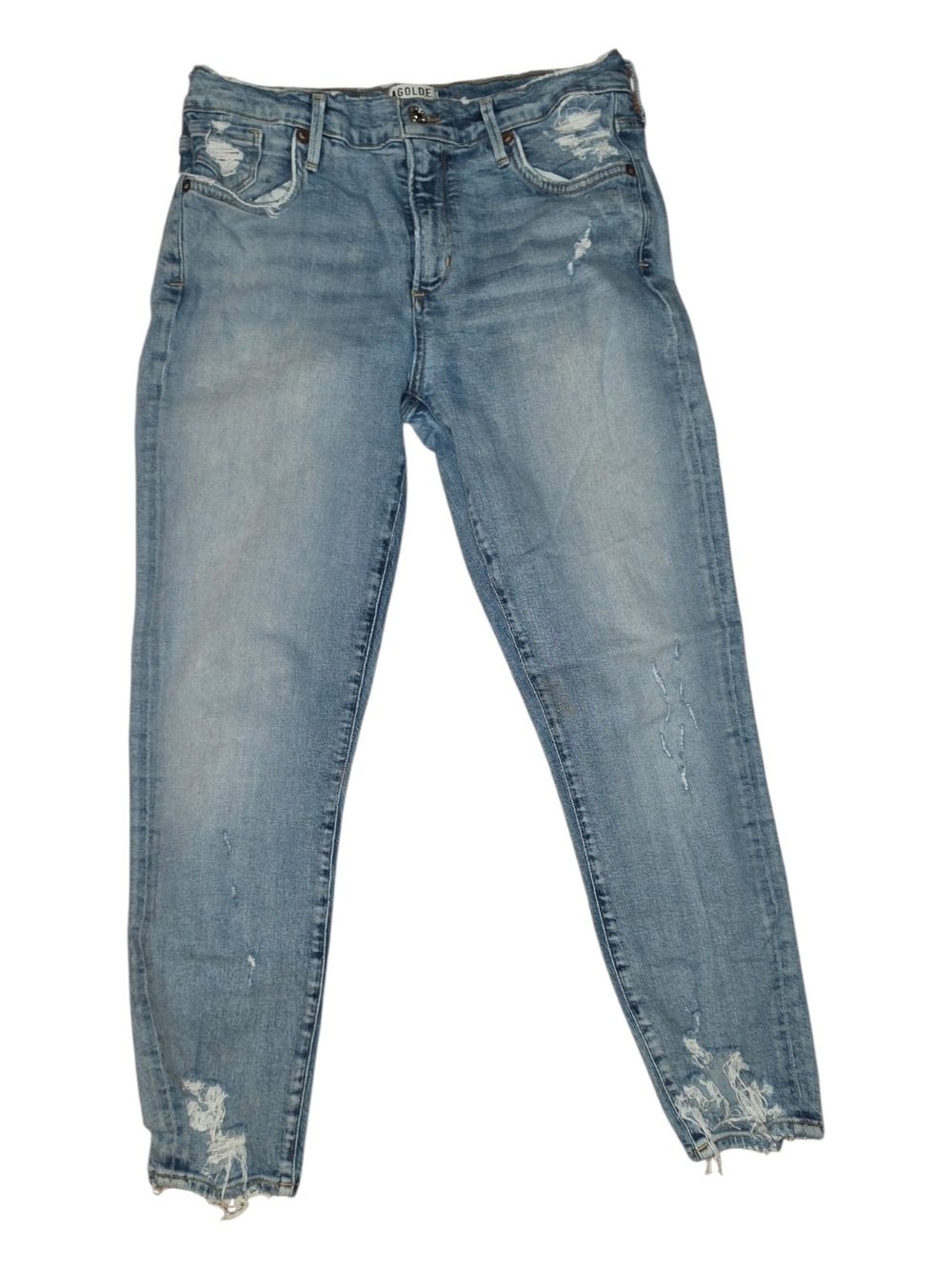 AGOLDE Distressed Cropped Skinny Jeans Light Wash Raw Hem Size 29